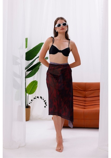 Tarzını Seç İç Gösterir Transparan Pareo - Kırmızı Sis Model 150x95 Cm Çok Renkli