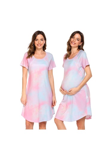 Mufunye Xl Pembe Kadın Emzirme Elbise - Hamile İçin Rahat Pijama,扎染 Desenli Günlük Giyim, Kaliteli Kumaş, Stokta Var