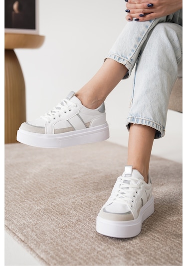 Garantili D2501 Günlük Ortopedik Kadın Sneaker Spor Ayakkabı Gümüş