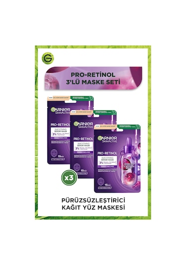 Garnier ﻿Pro-Retinol Pürüzsüzleştirici Kağıt Maske Seti 3'lü