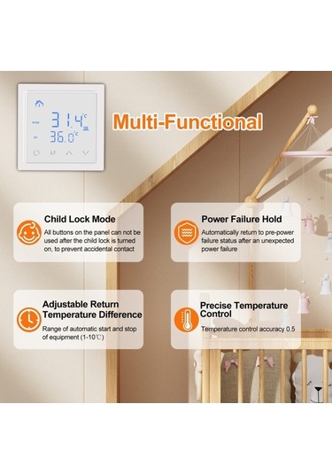 Novahub Akıllı Termostat 16a Zemin Isıtma Sıcaklık Cihazı 85-265v Beyaz Led Dokunmatik Ekranlı