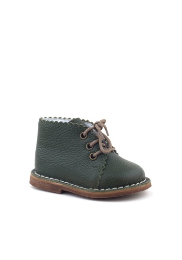 Stella Butik Handmade Hakiki Deri Bağcıklı Bebek Bot Haki