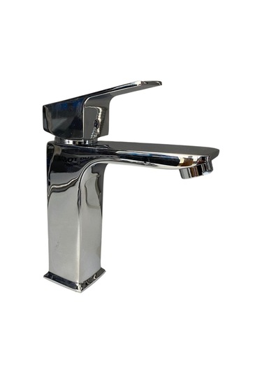 Rudi Armatür Premium Pirinç Kare Gövde Şelale Lavabo Bataryası Gümüş