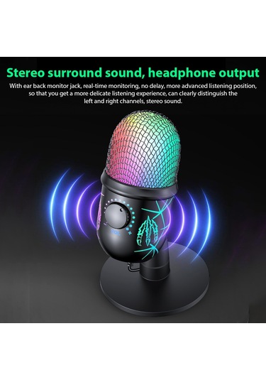 Yaleker Rgb Işıklı Usb Kondansatör Mikrofonu: Gürültü Azaltma, Canlı Yayın/karaoke, Canlı Kulak İadesi, Sessiz Mod Ve Ses Kontrolü V5 Mikrofonu