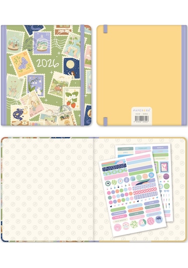 2026 Dikey Haftalık Ajanda 12 Aylık Sert Kapak 18x20 Cm - Yeşil Yeşil