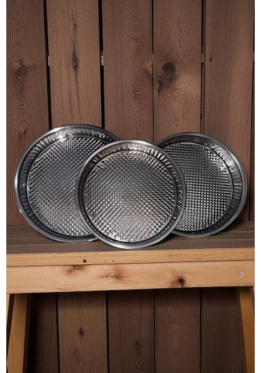 3'lü Çiğköfte Tepsisi Çiğköfte Leğeni Paslanmaz Çelik 36-39-43 Cm Gümüş