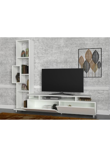 Dekorister Tulip Kitaplıklı Tv Ünitesi Beyaz
