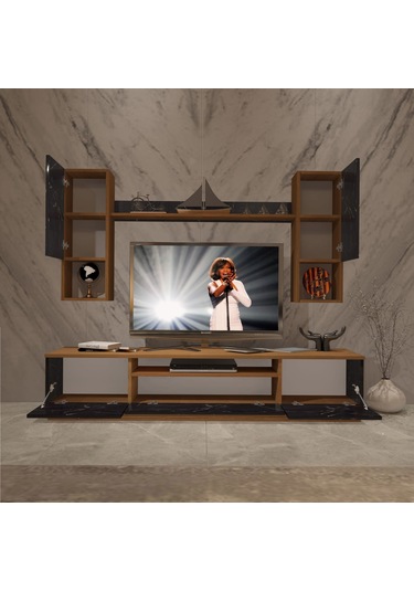Decoraktiv Trendstyle 5das Mdf Tv Ünitesi Tv Sehpası Ceviz - Siyah Mermer