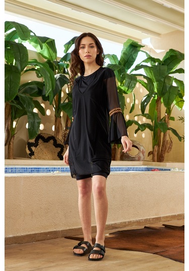 Remsa Mayo Üzerine V Yaka Kısa Pareo 429-350 Siyah Siyah