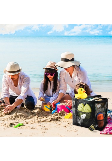 Skycity 8 Cepli Ağ Dokulu Plaj Çantası - Tek/çift Omuzlu, Seyahat Spor Yüzme Depolama Çantası Siyah, 42x20x39cm