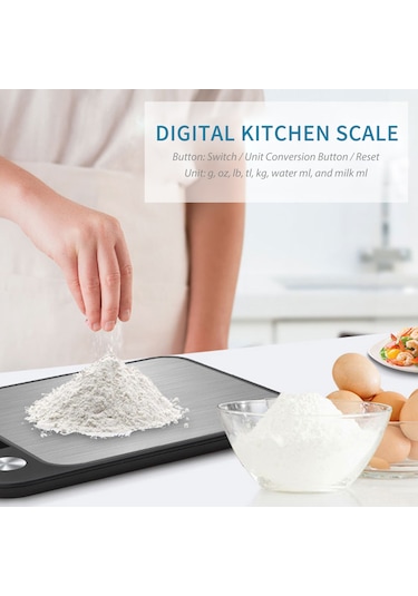 Kosona Siyah Dijital Mutfak Terazi, 5kg/1g Hassasiyet, Çeşitli Birimler G, Oz, Kg, Ml , Tare Fonksiyonu, Lcd Ekran, Enerji Tasarruflu Diğer