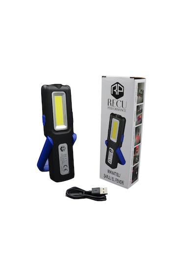 420 Lümen Mıknatıslı Şarjlı Profesyonel Çok Amaçlı Led Tamir Çalışma El Aydınlatma Feneri Siyah - Mavi