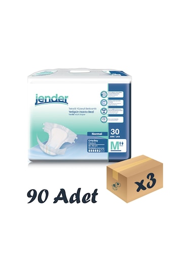 Jender Tekstil Yüzeyli Bel Bantlı Yetişkin Hasta Bezi M 30'Lu 3 Paket 90 Adet
