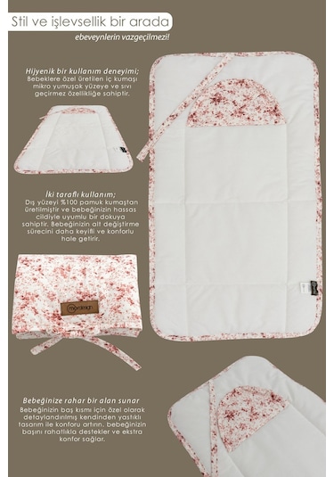Mordesign Bebek Çanta Alt Açma Minderi Alt Değiştirme Pedi Taşınabilir Bakım Örtüsü Çıtır Seri Pudra