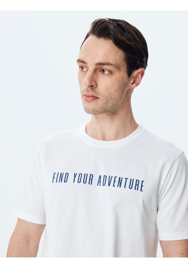 Koton Bisiklet Yaka Regular Fit Pamuklu Kısa Kollu Slogan Baskılı Tişört Beyaz 5sam10087hk Beyaz