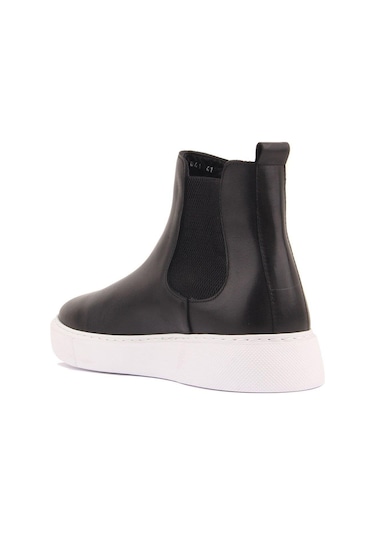 Shoetyle - Siyah Hakiki Deri Erkek Chelsea Bot - Beyaz Taban - 250-041 -1164 Siyah