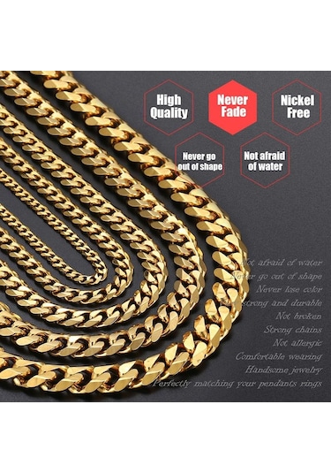 Siyah Erkek Kolye Paslanmaz Çelik Küba Link Zinciri Siyah Altın Renk Kolye Erkekler Için 40-60 Cm Hip Hop Takı 5mm - 50cm