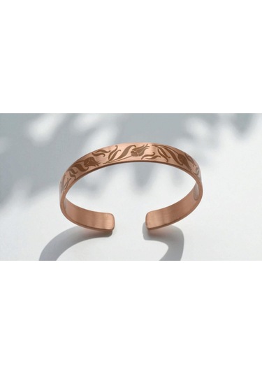 Bakır Elyapımı Lale Desenli Bileklik , İçi Dua Desenli Bileklik