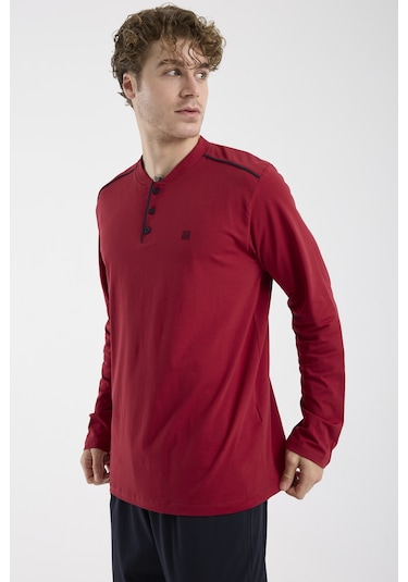 Sementa Düğme Yakalı Rahat Kalıp Pijama Takım - Bordo Bordo