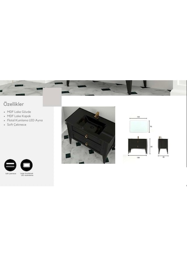 Evros Olivia 100 Cm Banyo Dolabı Siyah