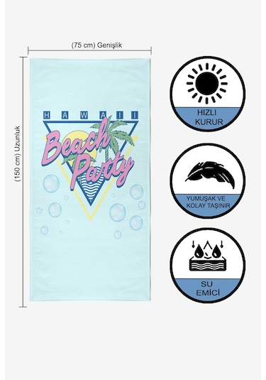 BEACH PARTY Dijital Baskılı 75x150 Cm Plaj Havlusu Açık Mavi