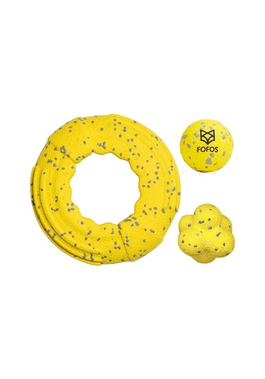 Hangfox Köpekler İçin Dayanıklı Diş Tırmalama Oyuncak Seti - Büyük Irklar İçin, Dışarıda Eğlence: Frisbee + Moleküler Top + Esnek Top Sarı