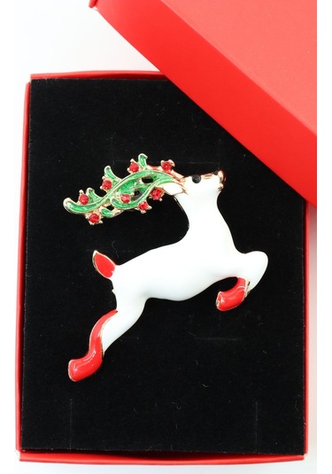Noel Geyiği Broş. Taşlı Tasarım Ren Geyiği Broş. Yaka İğnesi Broş. Geyik Broş. Kadın Broş. Broş. Çok Renkli