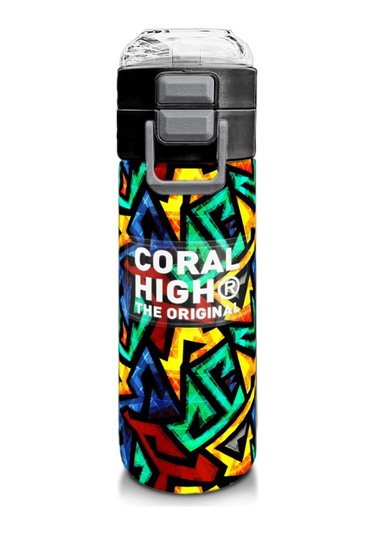 Coral High 500 Ml Paslanmaz Çelik Okul Termosu/suluk/matara - Erkek Çocuk - Siyah Grafiti Desenli - Sızdırma Yapmaz Çok Renkli