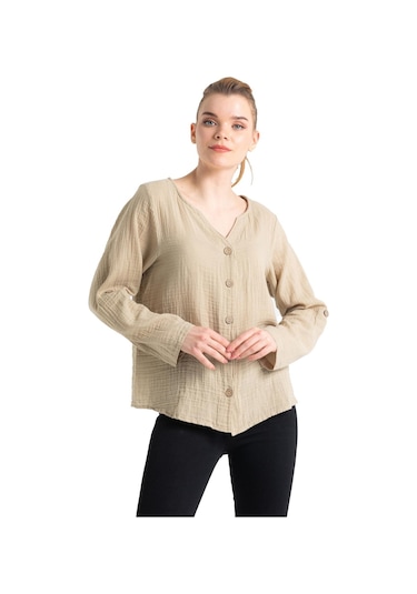 Uzun Kol Müslin Sedef Gömlek Vizon Vzn-vizon Vizon
