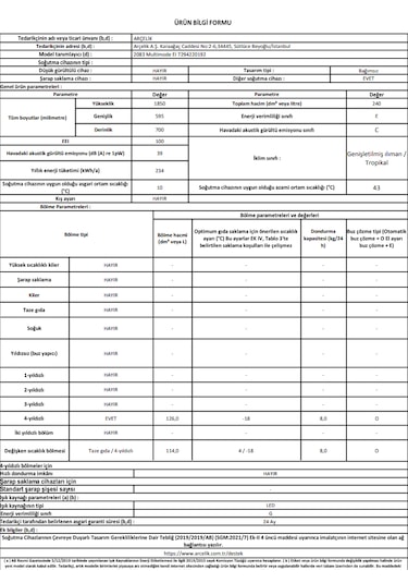 Arçelik 2083 Multimode EI 240 L Çekmeceli Derin Dondurucu