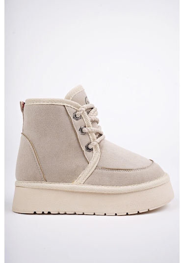 Muggo Puffy Garantili Kalın Taban İçi Tüylü Bağcıklı Günlük Mini Yarım Çocuk Bot 001