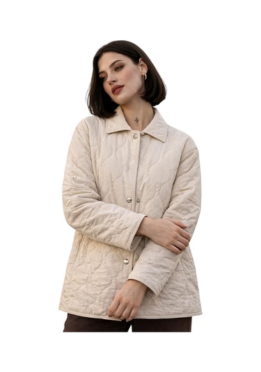 Kadın Desenli Çıtçıtlı Çift Cepli Oversize Kapitone Ceket-391 Taş