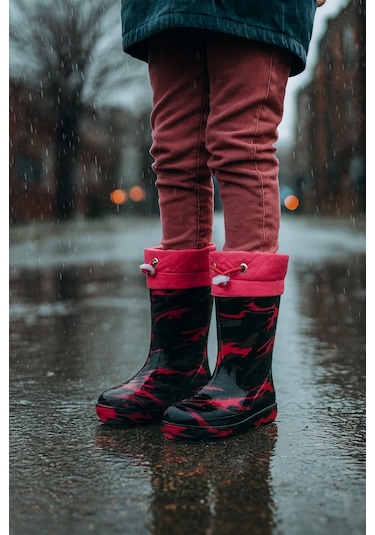Unisex Çocuk Kamuflaj Desenli Yağmur Çizmesi