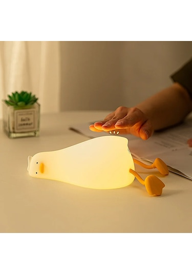 Hpytech Sevimli Ördek Dokunmatik Led Işıklı Şarjlı Gece Lambası Beyaz