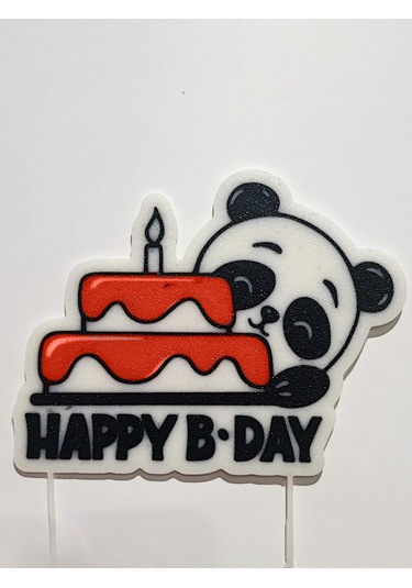 Panda Temalı Doğum Günü Pasta Süsü Happy B-day Yazılı 3d Baskı