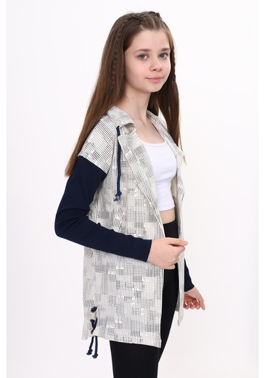 Toontoy Kız Çocuk Komple Baskılı Hırka Ekru