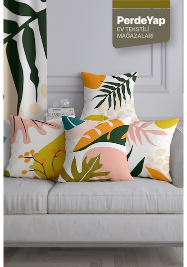 Tropikal Orman Çiçekleri Desenli 4lü Kırlent Kılıfı