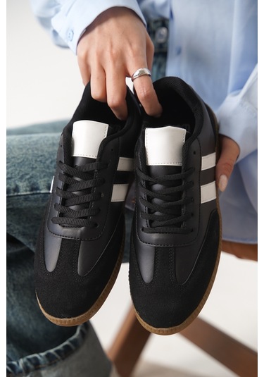 Garantili Agnus Günlük Ortopedik Kadın Sneaker Spor Ayakkabı Siyah-beyaz