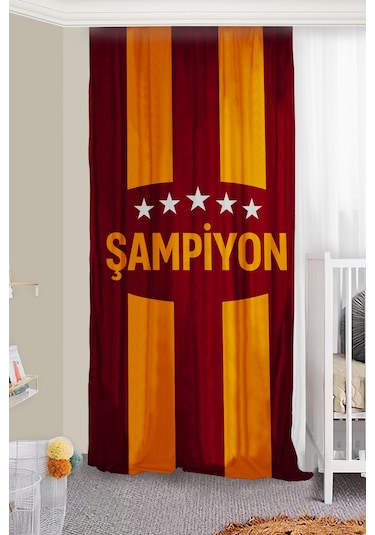 Taraftar Sarı Kırmızı Çift Kanatlı Fon Perde