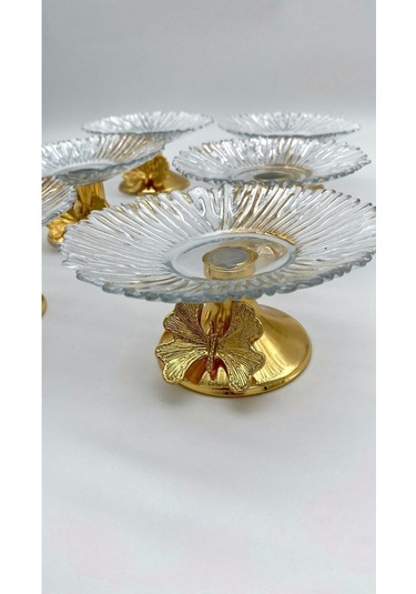 6'lı Kelebek Ayaklı Gold Cam Lokumluk, Şekerlik, Çerezlik, Kahve Yanı Sunumluk 13cm Gold