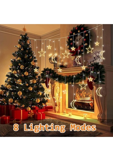 Ayrı Ay Yıldız Animasyonlu 3 Metre Animasyonlu Yılbaşı, Ramazan Bayramı Led Işıklandırma Fişli Sarı