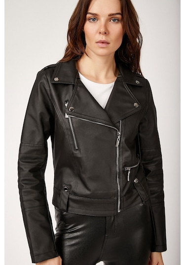Bigdart 1025 Suni Deri Biker Ceket - Siyah 001