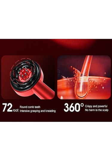 Novahub Yağ Aplikatörlü Saç Derisi Masaj Fırçası - Shiatsu Kırmızı, Kablosuz Masaj Aleti Kırmızı