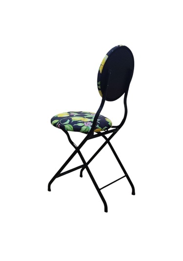 Katlanabilir Limon Desenli Metal Sandalye Siyah