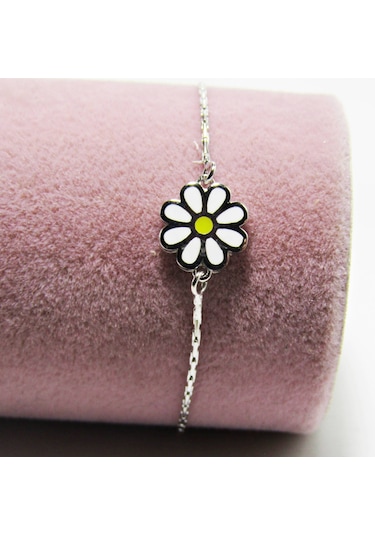 Lilahgümüştr Gümüş Mineli Papatya Kız Çocuk Bileklik