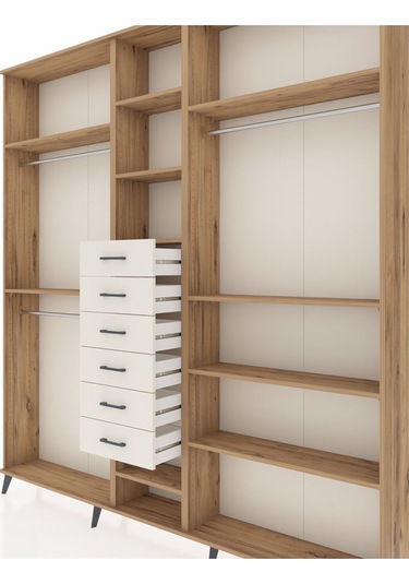 Arges Dolap 10 Raflı 6 Çekmeceli 3 Askılı 220x30x243 Çam-çam/aytaşı Atlas Çam/aytası