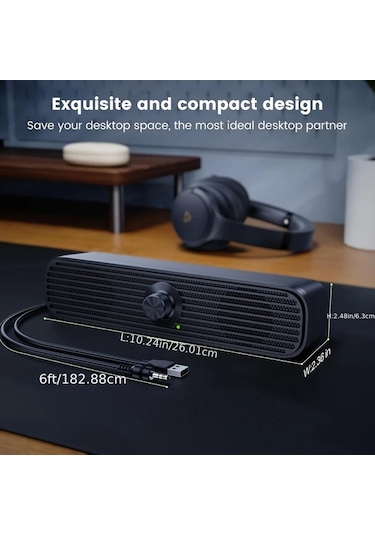 Willowhaven Siyah Mini Hoparlör: Usb Güçlü, 3.5mm Jak, Kompakt Tasarım, Ev Ve Ofis Kullanımı