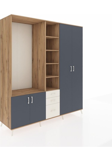 Kronos Dolap 13 Raflı 3 Çekmeceli 4 Kapaklı 220x59x243 Çam-antrasit/aytaşı Antrasıt/aytası