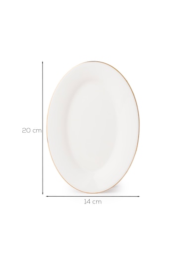 Porsima 4444 Gardenya Porselen Altın Fileli Kayık Tabak Seti - Oval Kahvaltılık Sunumluk Seti 20cm Beyaz