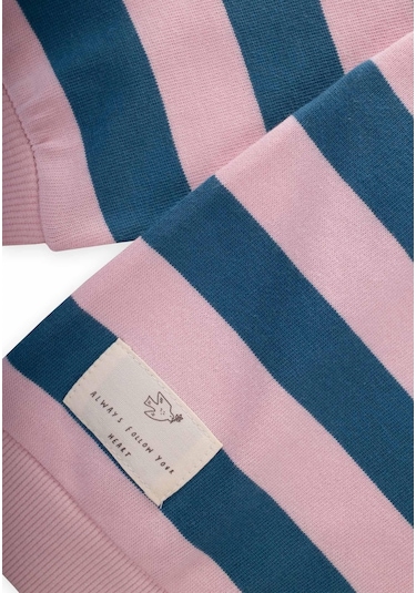 Cigit Çizgili Triko Sweatshırt 2-12 Yaş Mavi Pudra Mavi